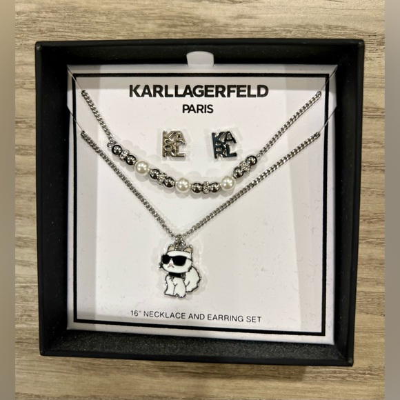 Karl Lagerfeld Jewelry - NIB! Karl Lagerfeld Silver Necklace Set & Earrings Set
